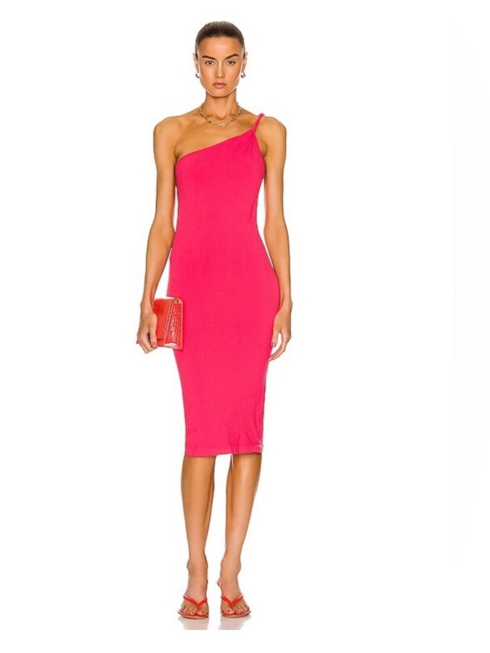 Helmut Lang nwt twist One-Shoulder Hot Pink Dress stretch